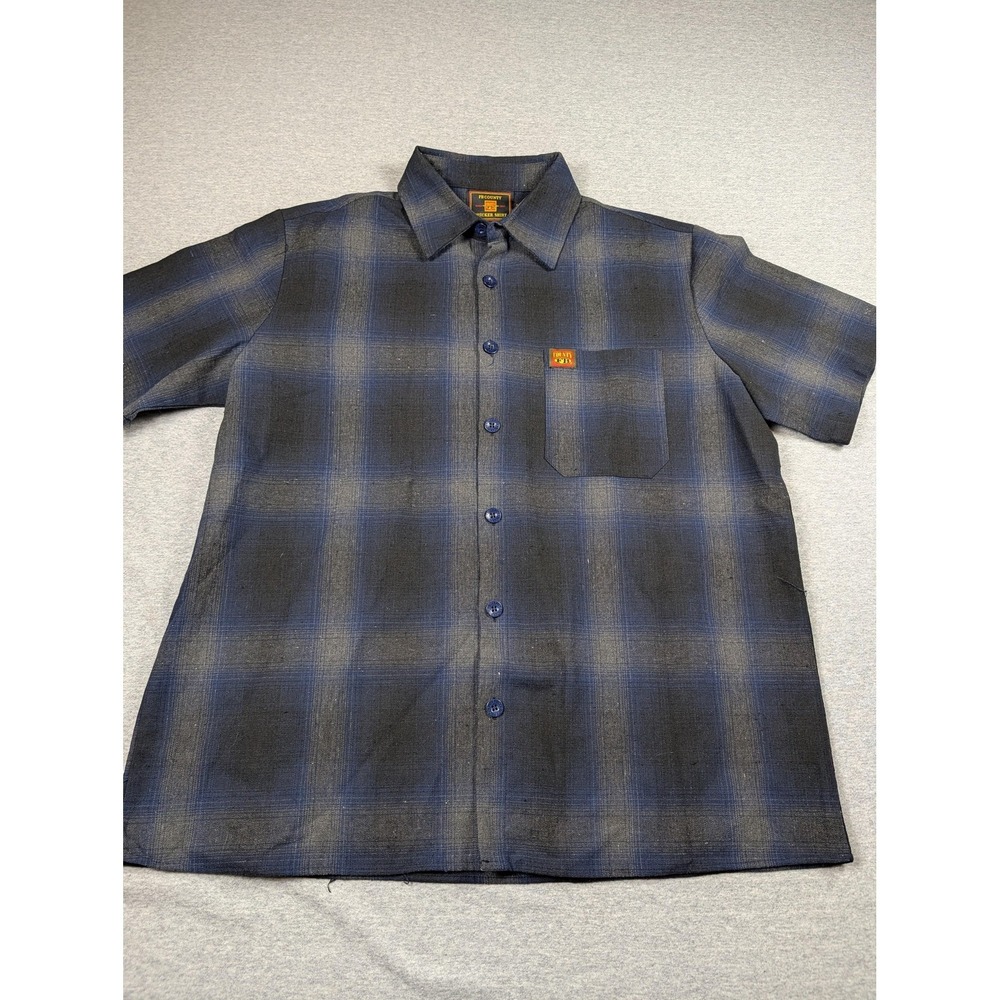 FB County Checker Shirt Mens Large Blue Plaid Short Sleeve Button Front Workwear